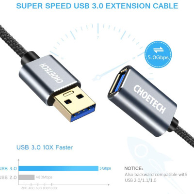 Dây Cáp Nối Dài USB 3.0 Dài 2M CHOETECH XAA001-BK - Hàng Chính Hãng