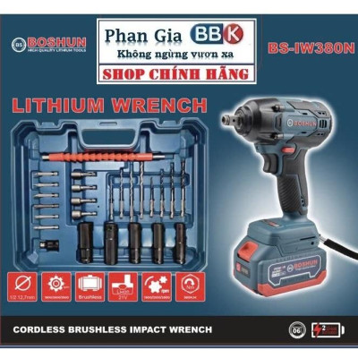 [chính hãƞg] Máy Siết Bulong Pin BOSHUN BS-IW380N, Lực siết 380Nm - Đầu 2in1 - Tặng 24 phụ kiện, Bảo hành 12 tháng