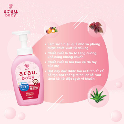 Combo Nước rửa bình thảo mộc cho bé Arau Baby Bình 500ml + Túi 450ml