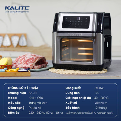 Nồi Chiên Không Dầu KALITE Q10 Gồm 8 Chương Trình Tự Động Dung Tích 10 Lít Công Suất 1800 W - Hàng Chính Hãng