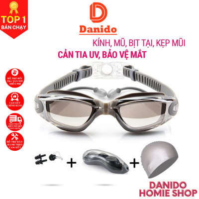 Kính bơi nam nữ tráng gương cao cấp có bịt tai - Kính bơi chống tia UV, chống sương mù thiết kế chống trơn trượt, co giãn - Hàng chính hãng D Danido
