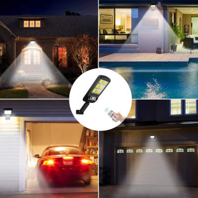Đèn năng lượng mặt trời liền thể 120 LED COB siêu sáng (cảm biến chuyển động, cảm biến ánh sáng, công suất 60w) - có điều khiển