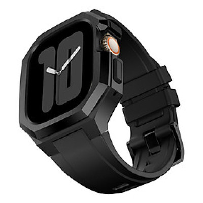 Ốp Case Vỏ Thép Không Gỉ bảo vệ tích hợp dây đeo Fluororubber cho Apple Watch Series 10 Size 46mm - Hàng Chính Hãng