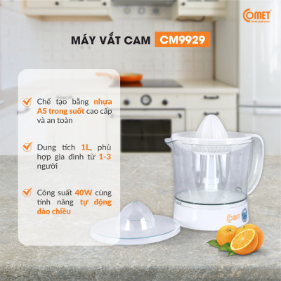 Máy vắt cam Comet CM9929 – Dung tích 1L, công suất 40W, xoay 2 chiều – Vắt cam nhanh, không kẹt hạt – Hàng chính hãng - Bảo hành 12 tháng