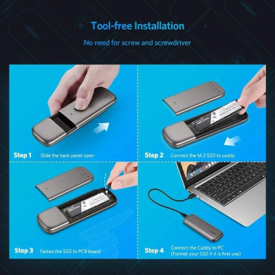 Ugreen UG60355CM238TK 6Gbps M.2 B-key SSD NGFF hộp box cổng Type C hoặc USB 3.0 màu xám đen - HÀNG CHÍNH HÃNG
