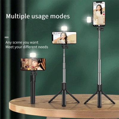Gậy Selfie 3 Chân Kèm Đèn Trợ Sáng – Tự Sướng & Quay Video Đa Góc Độ Có Remote