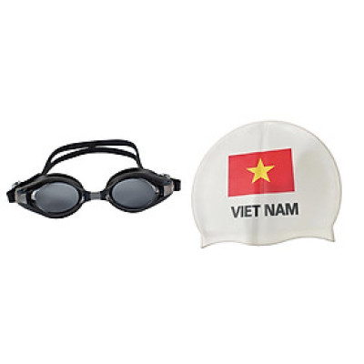 Bộ Kính Bơi VIEW V500S Chống Tia UV Chống Sương Mù Và Nón Bơi In Hoạ Tiết Lá Cờ (Trắng) - Hàng Chính Hãng