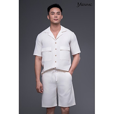 Áo sơ mi nam trắng linen ngắn 
