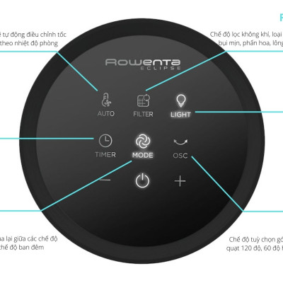 Quạt Không Cánh Kiêm Lọc Không Khí Rowenta Eclipse QU5030F0 Lọc Sạch 99,95% Bụi Mịn Cảm Biến Nhiệt Độ Auto Ồn Cực Thấp Công Suất 33 W - Hàng Nhập Đức