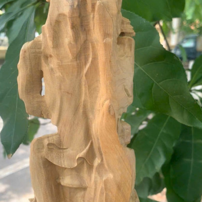 Tượng quan âm bồ tát năm hải tọa sơn bằng gỗ bách xanh thơm nức kt cao 22x9x7cm