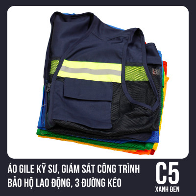 Áo Gile Kỹ Sư, Giám Sát Công Trình, Bảo Hộ Lao Động, 3 Đường Kéo - Mã C5 (Xanh Đen)
