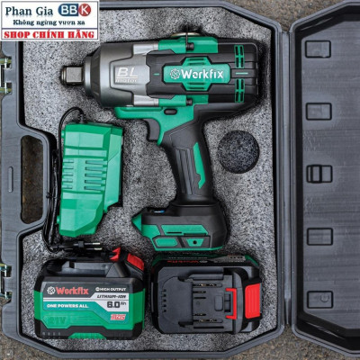 Máy Bắn Bulong WORKFIX WF-IW2100N Auto Stop Không Chổi Than, Lực Siết 2100N.M Mở Vặn Ốc Xe Tải, Ô Tô