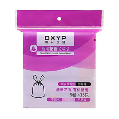 5 cuộn túi rác có dây để rút khử mùi hôi - Màu giao ngẫu nhiên