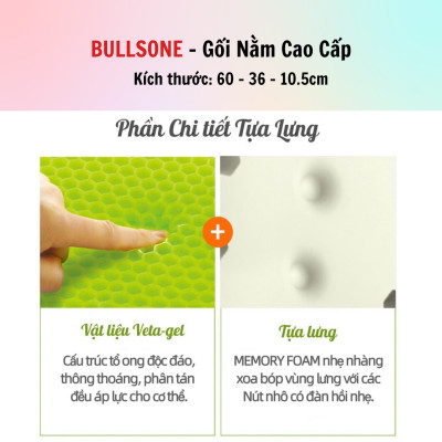 Gối đầu cao cấp Bullsone Hàn Quốc HQGD04 chất liệu Aircell Vetagel - Hàng Chính Hãng