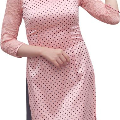 Combo 2 Áo Dài Lụa Chấm Bi FATRALY - Hồng + Ví Cầm Tay