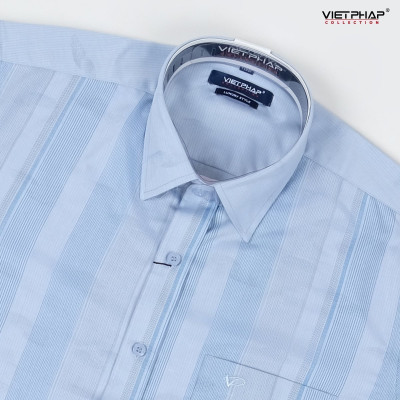 Áo Sơ Mi Nam Ngắn Tay VIỆT PHÁP Form Luxury Chất liệu Bambo In Sọc lịch lãm, sang trọng 32767