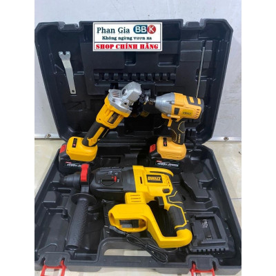 [chính hãƞg] Bộ Combo 3 Trong 1 Gồm Máy Khoan Đục Bê Tông, Máy Mài Và Máy Siết Bulong Dùng Pin 199V, 2 Pin 15 Cell