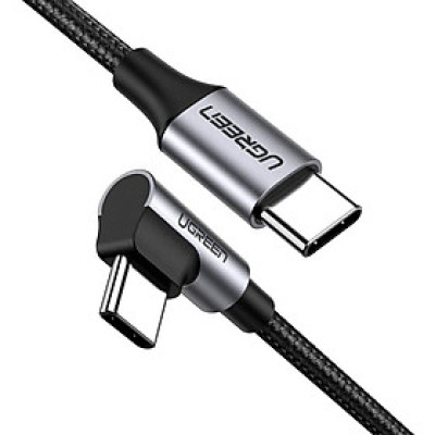 Ugreen UG50125US255TK 2M 60W bẻ góc 90 độ hỗ trợ sạc nhanh PD cáp USB type C màu đen mạ nickel đầu bọc nhôm - HÀNG CHÍNH HÃNG