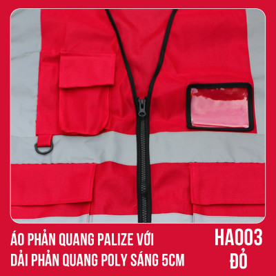 Áo phản quang Palize với dải Phản quang Poly sáng 5cm màu ĐỎ - Mã HA003