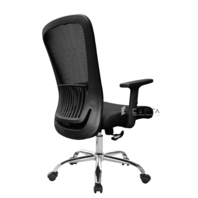 Ghế nhân viên lưng lưới tay chữ T CE4548-M Nội thất Capta Ghế làm việc lưng trung nệm vải khung nhựa đen tay tựa chữ T điều chỉnh chân xoay inox 201 có bánh xe nhựa
