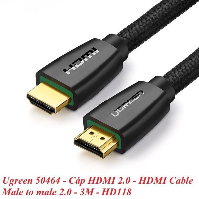 Ugreen UG50464HD118TK 3M màu Đen Cáp tín hiệu HDMI chuẩn 2.0 hỗ trợ phân giải 4K - HÀNG CHÍNH HÃNG