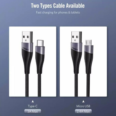 Ugreen UG50872ED017TK 0.5M màu Xám Cáp sạc truyền dữ liệu USB 2.0 sang MICRO USB đầu mạ thiếc - HÀNG CHÍNH HÃNG