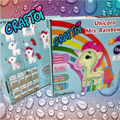 KIM NHỰA Bộ Thủ Công Trẻ Tự Làm Thú Bông 5+ Unicorn Mrs.Rainbow Craftoi Felt Sewing toy prepunched holes plastic needle