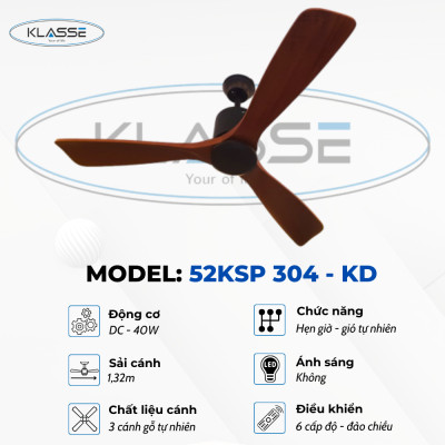 Quạt trần cánh gỗ Klasse 52KSP 304 – KD hàng chính hãng