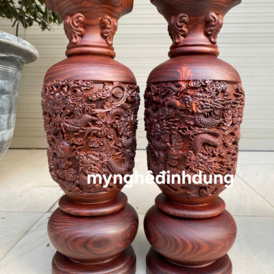 Cặp lộc bình phong thủy hút tài lộc bằng gỗ trắc cao 40x14cm