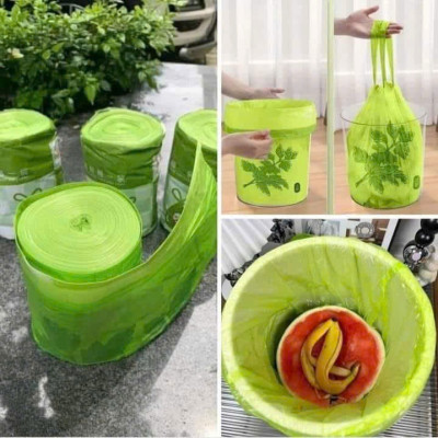 Túi Rác Có Dây Rút, Túi Đựng Rác Ngải Cứu Kháng Khuẩn, Túi Đựng Rác Xanh Lá, COMBO 3 Cuộn 150 Túi
