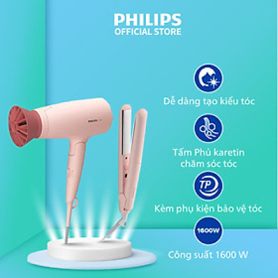 Bộ tạo kiểu tóc Philips BHP398/00 Gồm 1 Máy ép tóc + 1 Máy sấy tóc - tạo kiểu tóc dễ dàng - nhanh - chuyên nghiệp