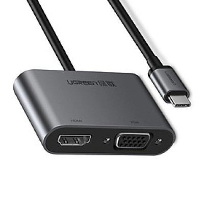 Ugreen UG50738CM162TK 15CM màu Xám Bộ chuyển đổi TYPE C sang HDMI + VGA + hỗ trợ nguồn TYPE C - HÀNG CHÍNH HÃNG