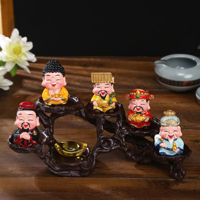 Bộ 5 Tượng Thần Tài "Phúc - Lộc - Thọ -Tài - Hỷ" Mini Trang Trí Sen Đá, Nhà, Sân Vườn