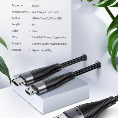 Ugreen UG50874ED017TK 2M màu Xám Cáp sạc truyền dữ liệu USB 2.0 sang MICRO USB đầu mạ thiếc - HÀNG CHÍNH HÃNG