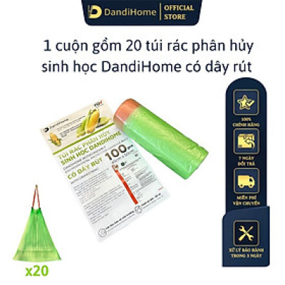 Túi rác, túi đựng rác tự hủy sinh học DandiHome có dây rút, túi rác không gây hại cho môi trường