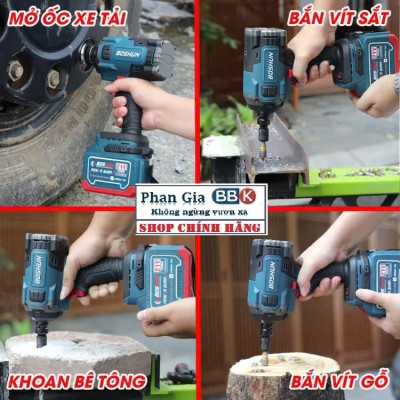 [LOẠI 1] Máy siết bulong pin Boshun Lực siết 850Nm, Động cơ Không chổi than, Ruột Đồng 100%, Pin 15Cell