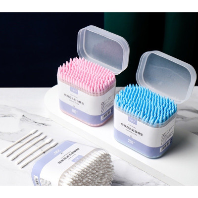 Dụng cụ trang điểm làm đẹp - Set hộp 200c tăm bông ngoáy tai lớn cao cấp với 2 đầu tăm thiết kế hình dáng khác nhau làm sạch sâu bên trong , an toàn và tiện lợi