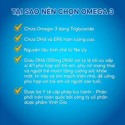 Viên Uống Omega 3 VINH GIA Bổ Sung DHA Và EPA Hỗ Trợ Duy Trì Sức Khỏe Mắt Và Tim Mạch Hộp 100 Viên