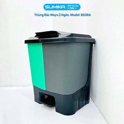 Thùng rác phân loại 2 ngăn SUMIKA B036A, dung tích 40L, nhựa nguyên sinh bền bỉ