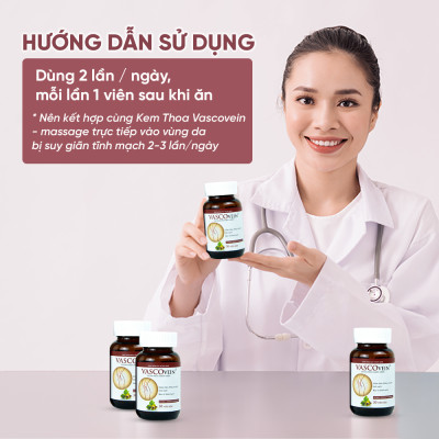 Liệu trình suy giãn tĩnh mạch Vascovein Dân Khang 4 món (3 viên uống và 1 kem) giúp giảm sưng đau tê phù chân
