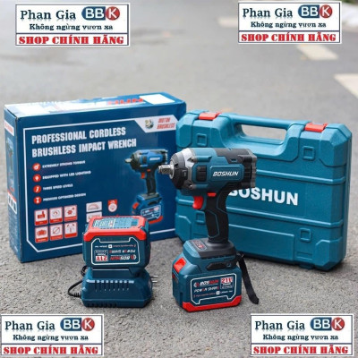[LOẠI 1] Máy siết bulong pin Boshun Lực siết 850Nm, Động cơ Không chổi than, Ruột Đồng 100%, Pin 15Cell
