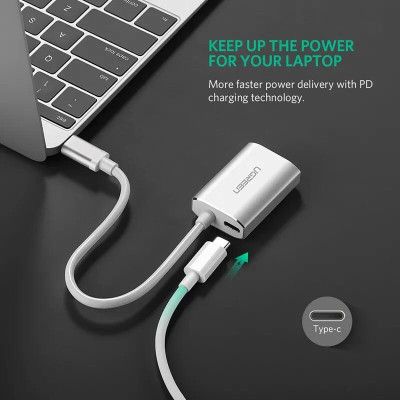 Ugreen UG40866CM114TK 15CM màu Bạc Bộ chuyển đổi TYPE C sang VGA vỏ bọc nhôm - HÀNG CHÍNH HÃNG