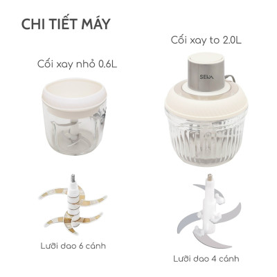 Máy xay thịt đa năng SEKA SK2287, 2 cối thủy tinh, thiết kế 4 - 6 lưỡi dao sắc bén, Công suất mạnh 500W  hàng nhập khẩu