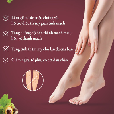 Viên Uống Hỗ Trợ Điều Trị Bệnh Suy Giãn Tĩnh Mạch Vascovein (Hộp 30 viên), Chiết Xuất Từ Hạt Dẻ Ngựa - Nguyên Liệu Nhập Khẩu Châu Âu