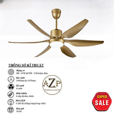 Siêu Sales QUẠT TRẦN AZP- 6 CÁNH NHỰA, CÔNG XUẤT 65W, CÓ REMOTE- Hàng Nhập Khẩu