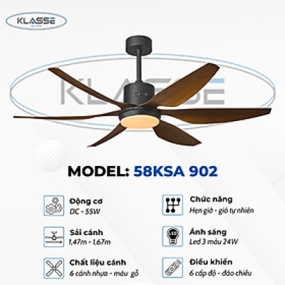 Quạt trần đèn Klasse 58KSA 902 hàng chính hãng