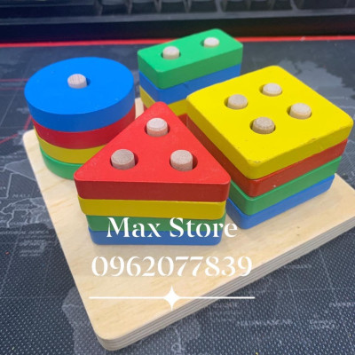 Bộ Thả Hình Khối 4 Cọc Vuông Bằng Gỗ Siêu Đẹp 