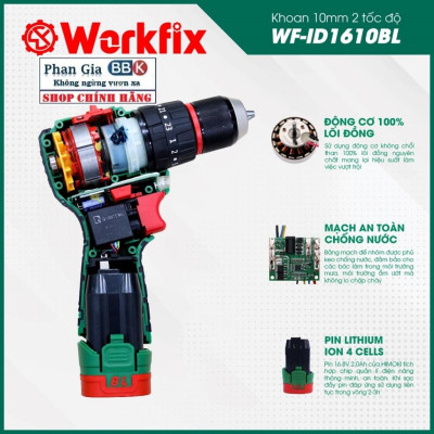 Máy Khoan Dùng Pin WORKFIX 16,8V - Đầu Kẹp Autolook 10mm Pin 4 Cell bảo hành chính hãƞg