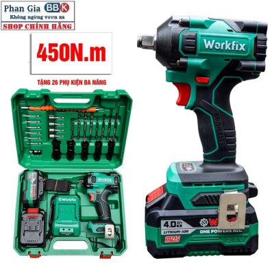 Máy siết bulong WORKFIX (WF-IW450N) đầu 2 trong 1 Lực siết 450Nm  Không Chổi Than - HÀNG chính hãƞg