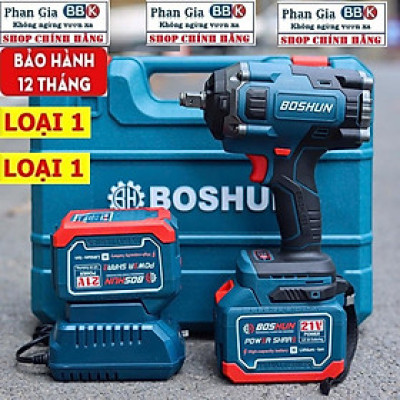 [LOẠI 1] Máy siết bulong pin Boshun Lực siết 850Nm, Động cơ Không chổi than, Ruột Đồng 100%, Pin 15Cell